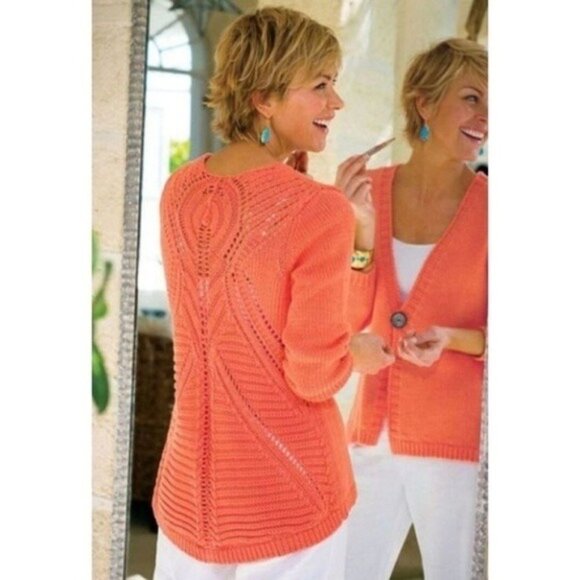 SUNDANCE Crochet Back Cardigan in Coral/Orange sz. Medium - Picture 1 of 6